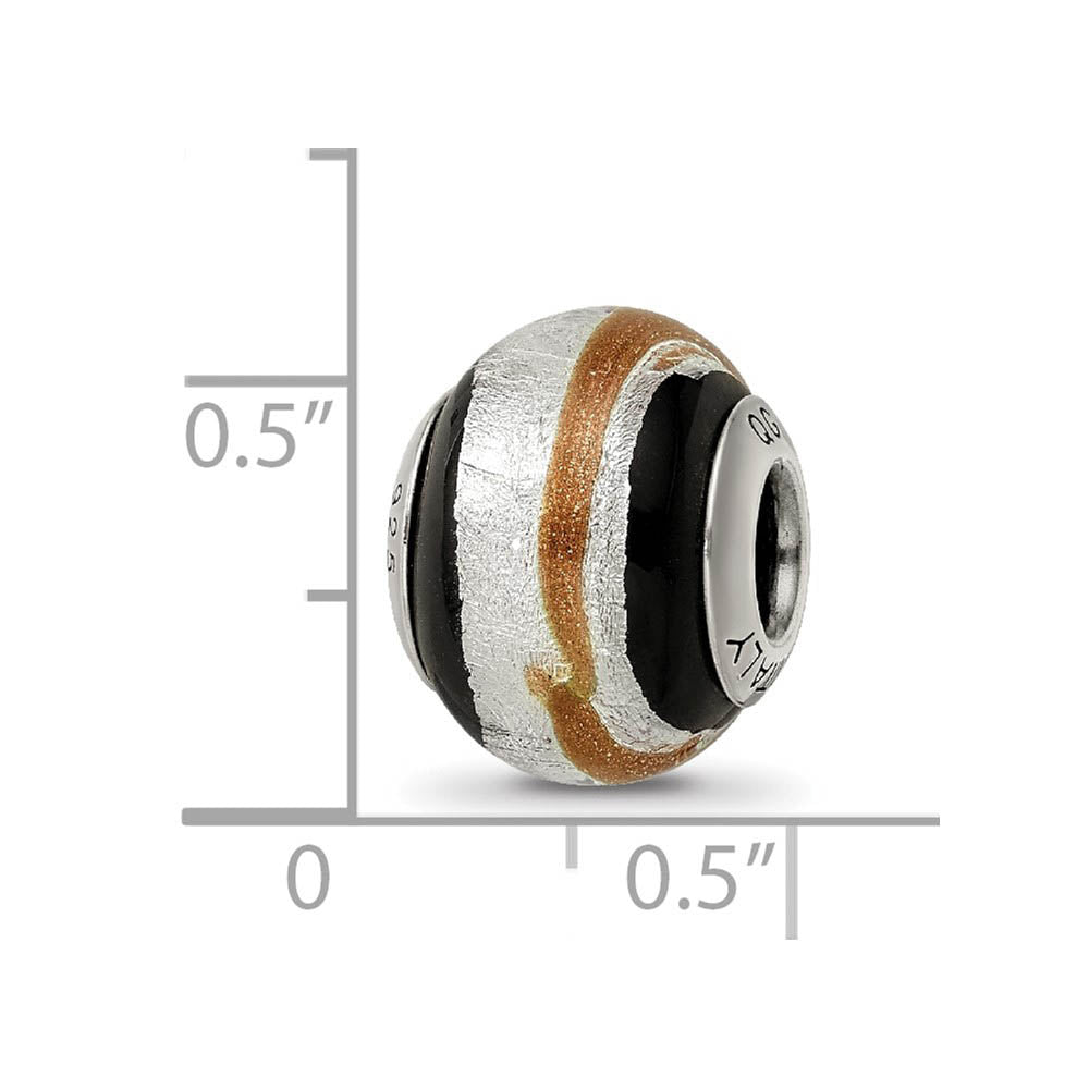 Alternate view of the Sterling Silver, Black, and Golden Murano Glass Bead Charm by The Black Bow Jewelry Co.
