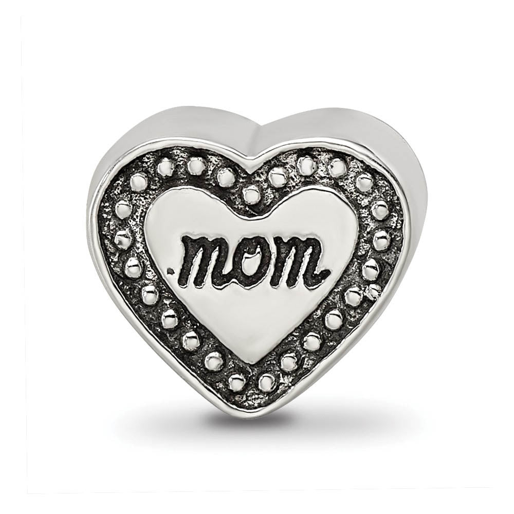 Alternate view of the Sterling Silver Mom Heart Bead Charm by The Black Bow Jewelry Co.