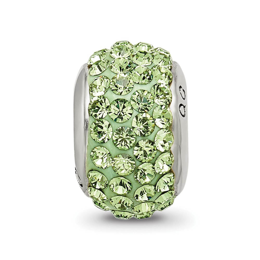 Alternate view of the Sterling Silver with Light Green Crystals August Birthstone Bead Charm by The Black Bow Jewelry Co.