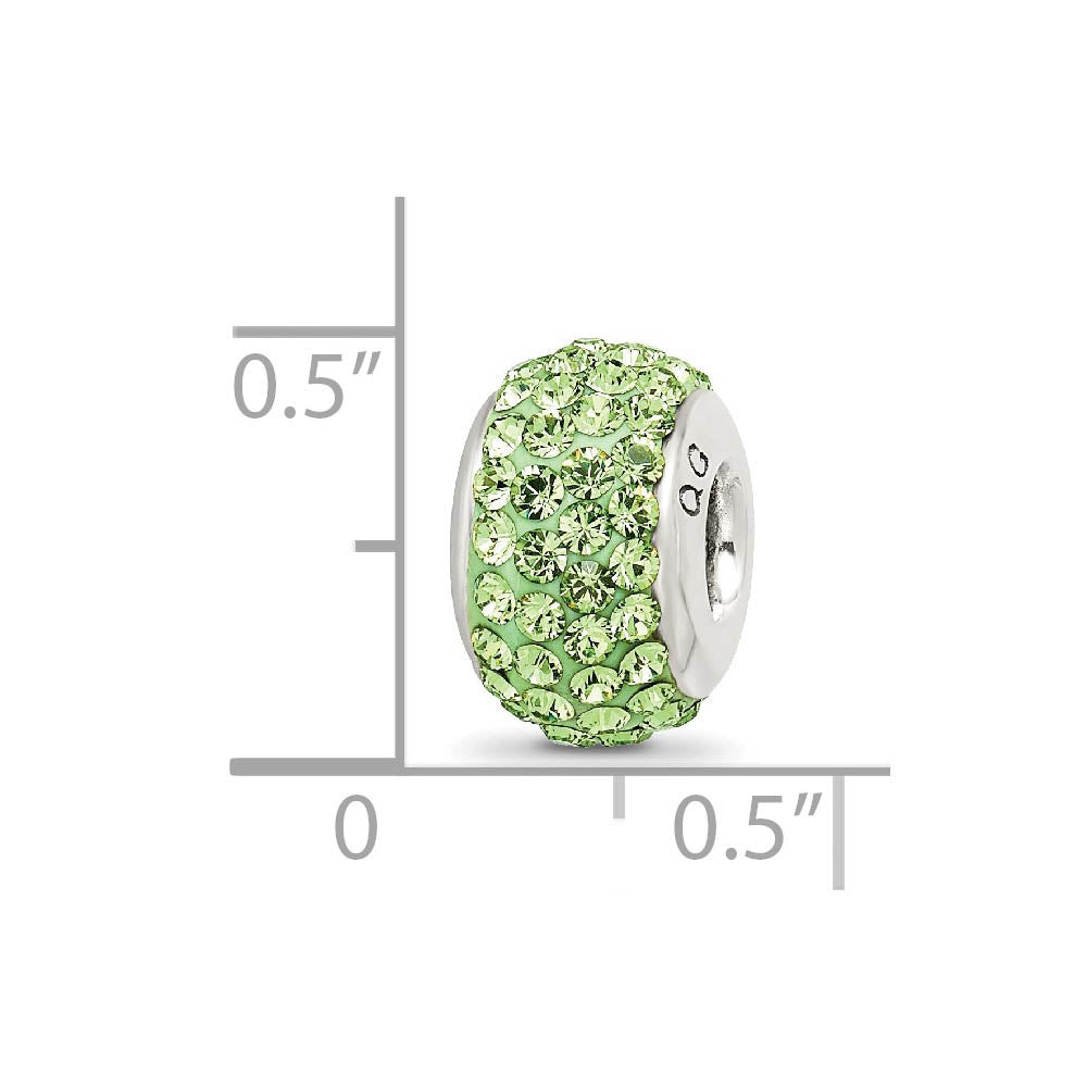 Alternate view of the Sterling Silver with Light Green Crystals August Birthstone Bead Charm by The Black Bow Jewelry Co.