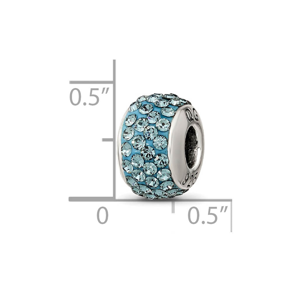 Alternate view of the Sterling Silver with Pale Blue Crystals December Birthstone Bead Charm by The Black Bow Jewelry Co.