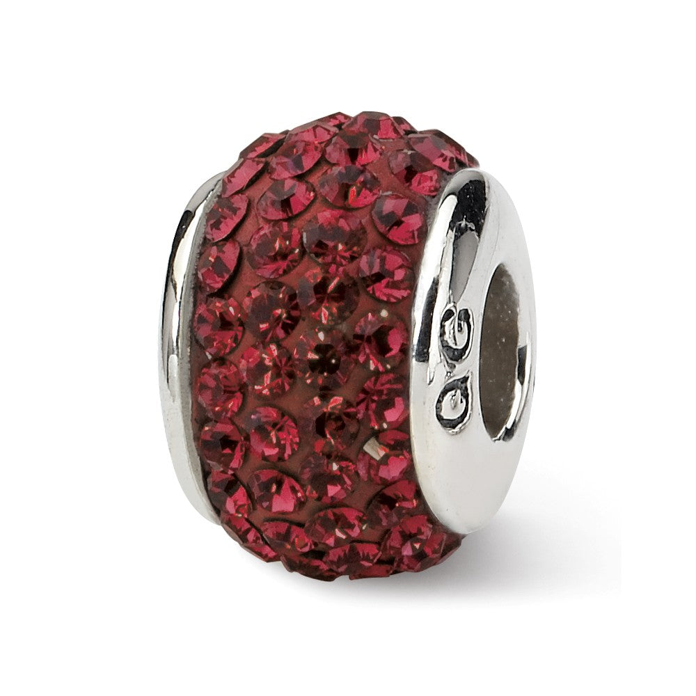 Sterling Silver with Deep Red Crystals January Birthstone Bead Charm, Item B9663 by The Black Bow Jewelry Co.
