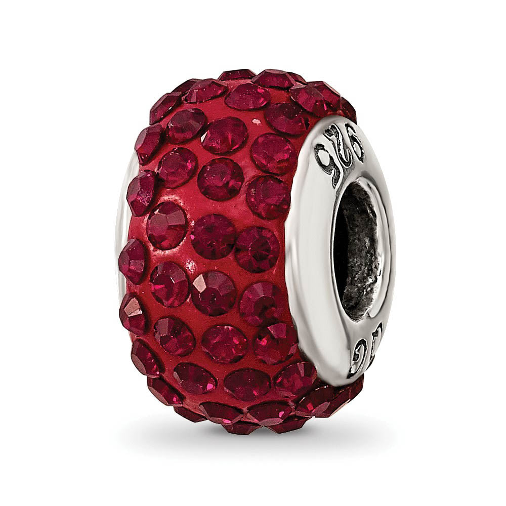 Sterling Silver with Deep Red Crystals January Birthstone Bead Charm, Item B9663 by The Black Bow Jewelry Co.
