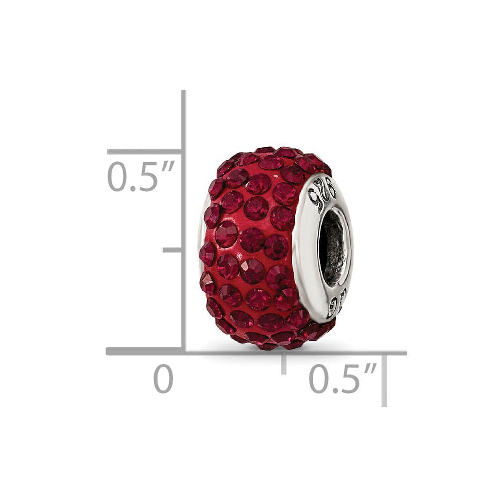 Alternate view of the Sterling Silver with Deep Red Crystals January Birthstone Bead Charm by The Black Bow Jewelry Co.