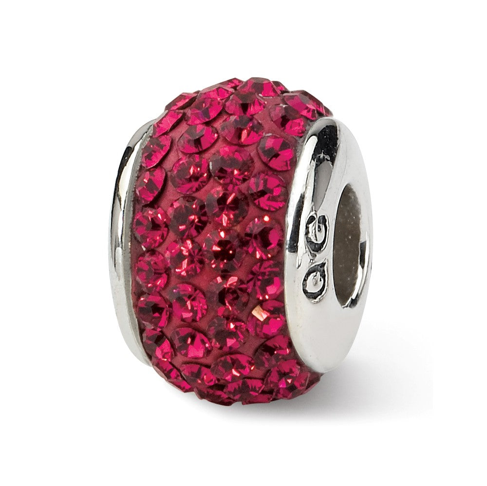 Sterling Silver with Dark Pink Crystals July Birthstone Bead Charm, Item B9664 by The Black Bow Jewelry Co.