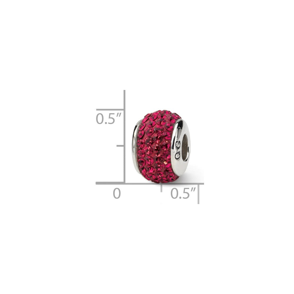 Alternate view of the Sterling Silver with Dark Pink Crystals July Birthstone Bead Charm by The Black Bow Jewelry Co.
