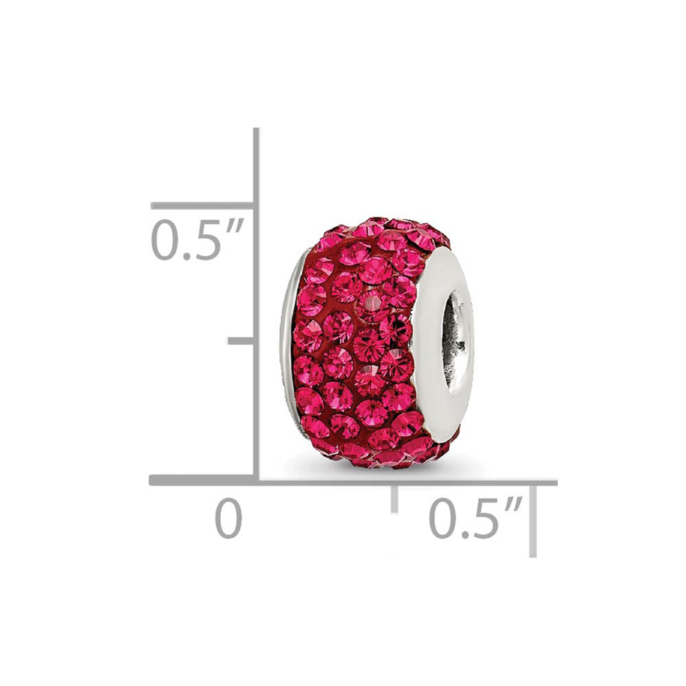 Alternate view of the Sterling Silver with Dark Pink Crystals July Birthstone Bead Charm by The Black Bow Jewelry Co.