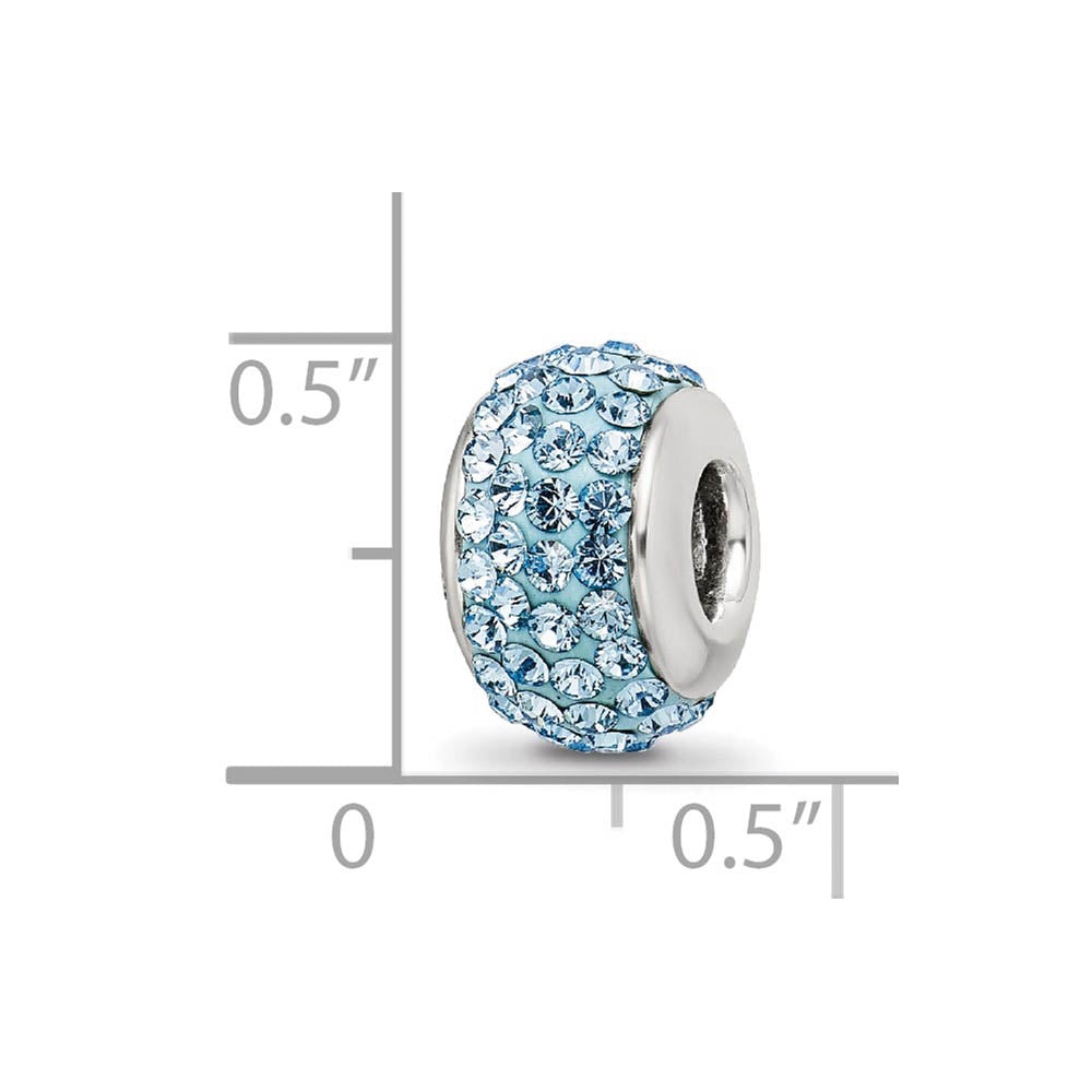 Alternate view of the Sterling Silver with Light Blue Crystals March Birthstone Bead Charm by The Black Bow Jewelry Co.
