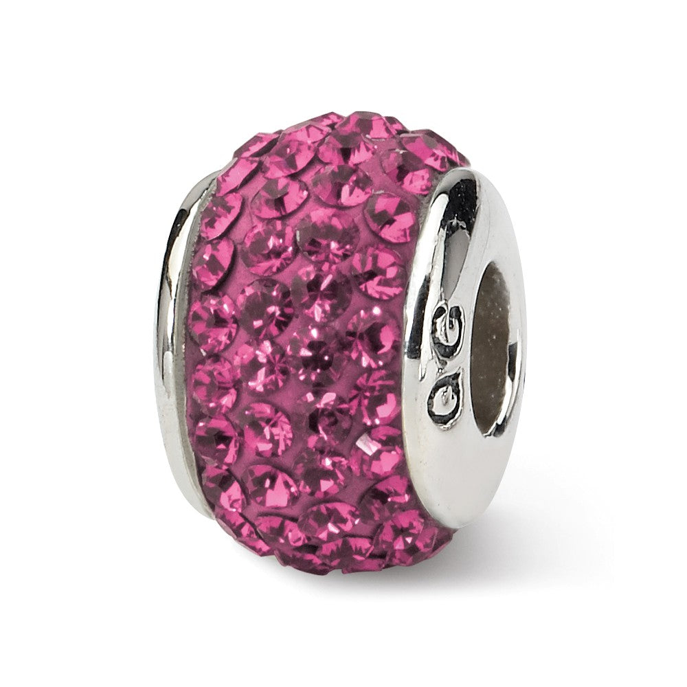 Sterling Silver with Pink Crystals October Birthstone Bead Charm, Item B9669 by The Black Bow Jewelry Co.