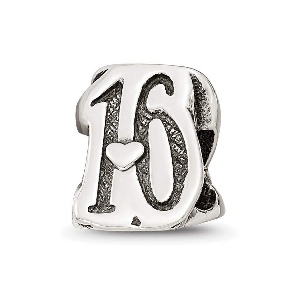 Sterling Silver Special Year Number 16 Bead Charm, Item B9672 by The Black Bow Jewelry Co.