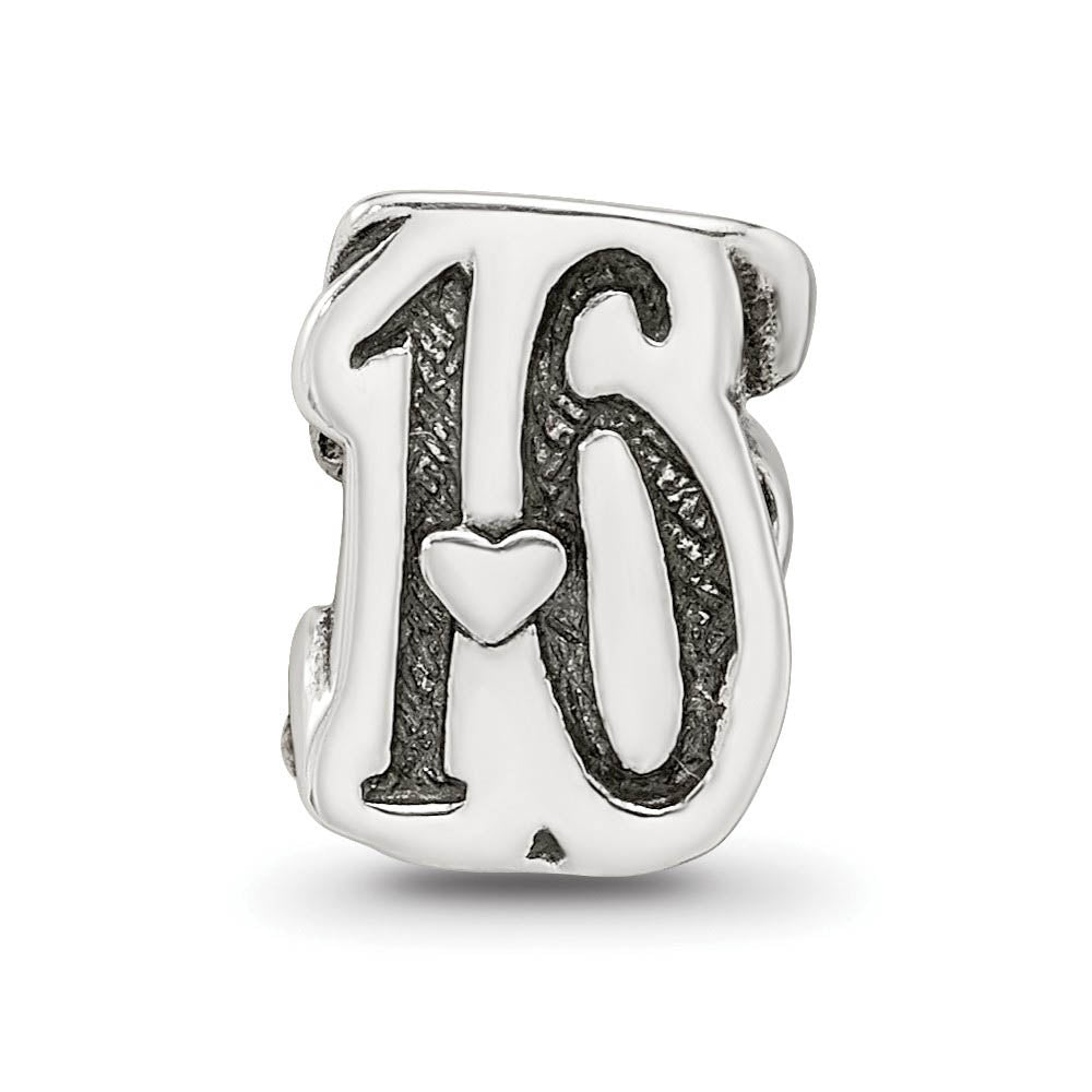 Alternate view of the Sterling Silver Special Year Number 16 Bead Charm by The Black Bow Jewelry Co.