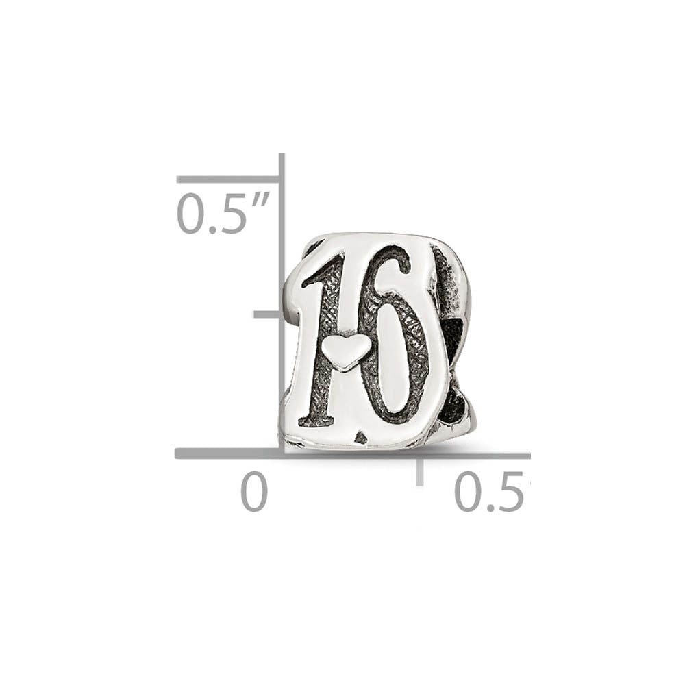 Alternate view of the Sterling Silver Special Year Number 16 Bead Charm by The Black Bow Jewelry Co.