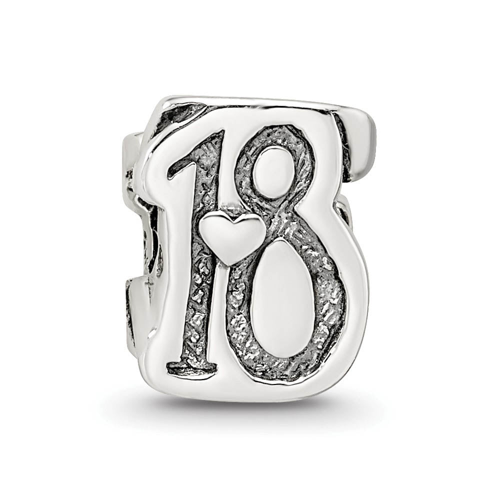 Alternate view of the Sterling Silver Special Year Number 18 Bead Charm by The Black Bow Jewelry Co.
