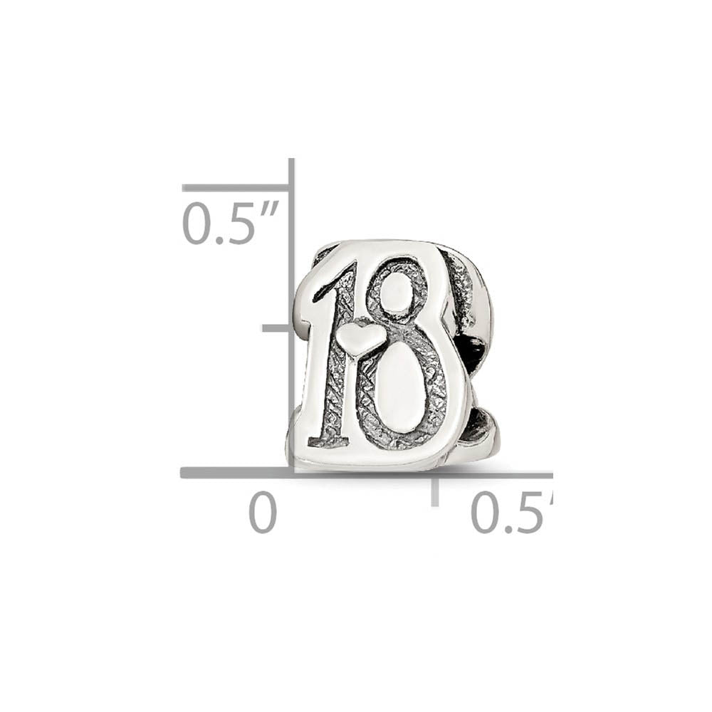 Alternate view of the Sterling Silver Special Year Number 18 Bead Charm by The Black Bow Jewelry Co.