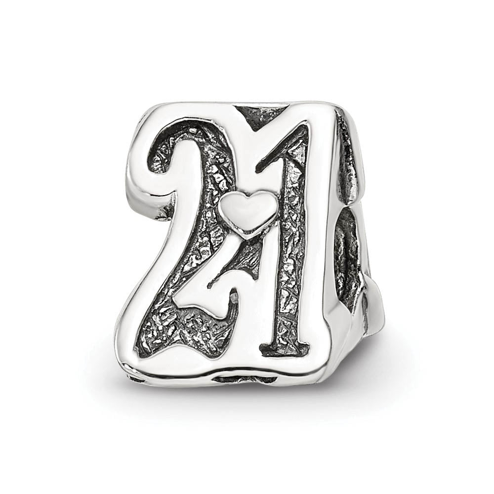 Sterling Silver Special Year Number 21 Bead Charm, Item B9674 by The Black Bow Jewelry Co.
