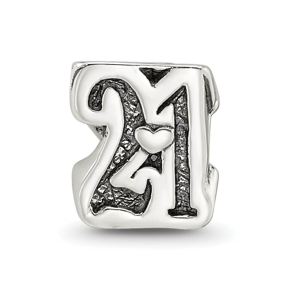 Alternate view of the Sterling Silver Special Year Number 21 Bead Charm by The Black Bow Jewelry Co.