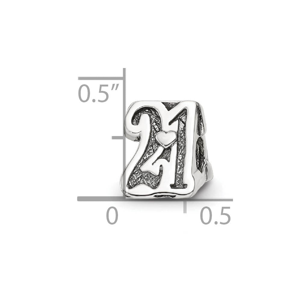 Alternate view of the Sterling Silver Special Year Number 21 Bead Charm by The Black Bow Jewelry Co.