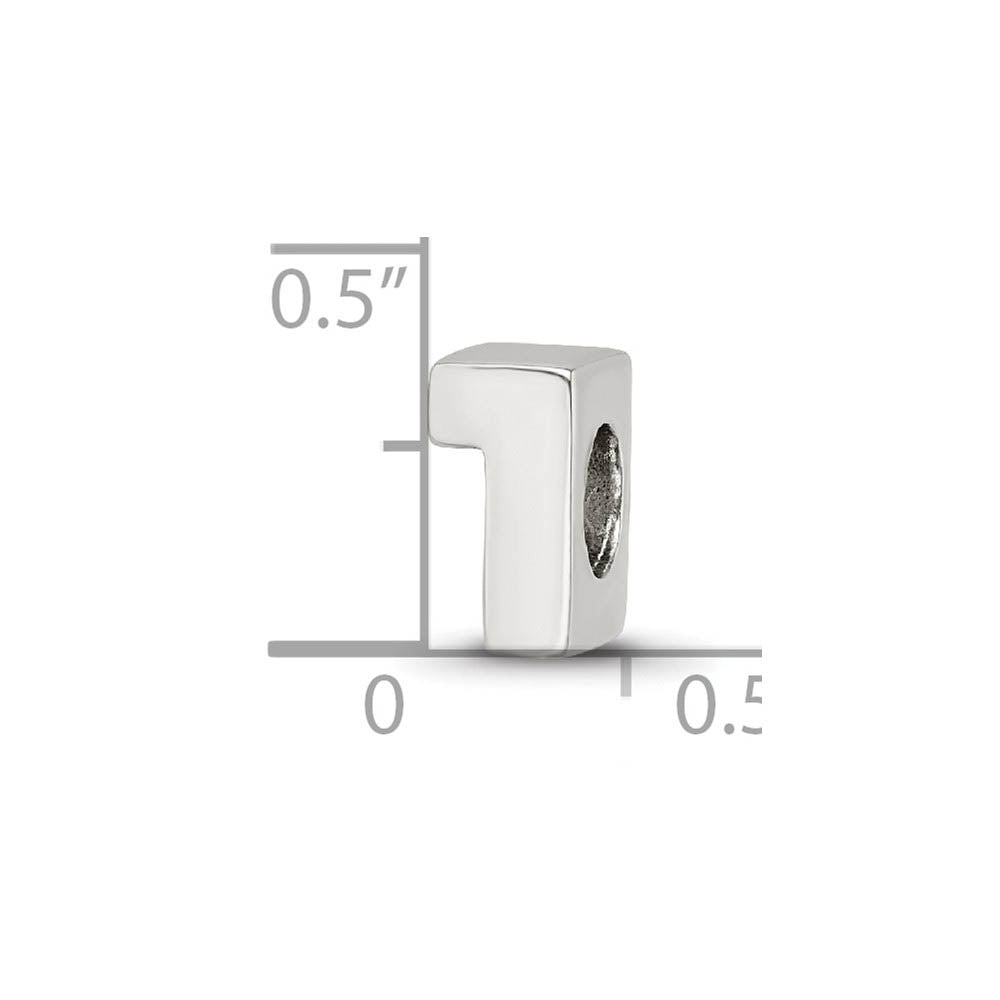 Alternate view of the Sterling Silver Block Style, Number 1 Bead Charm by The Black Bow Jewelry Co.