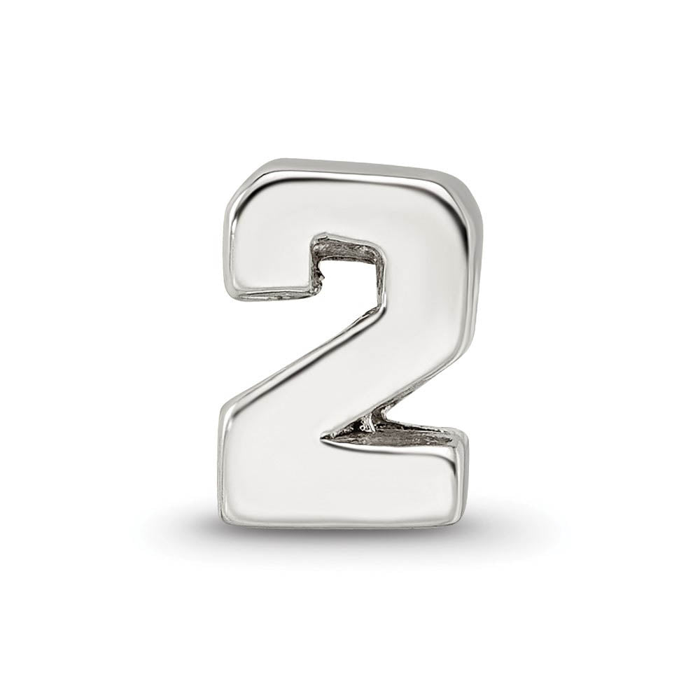 Alternate view of the Sterling Silver Block Style, Number 2 Bead Charm by The Black Bow Jewelry Co.