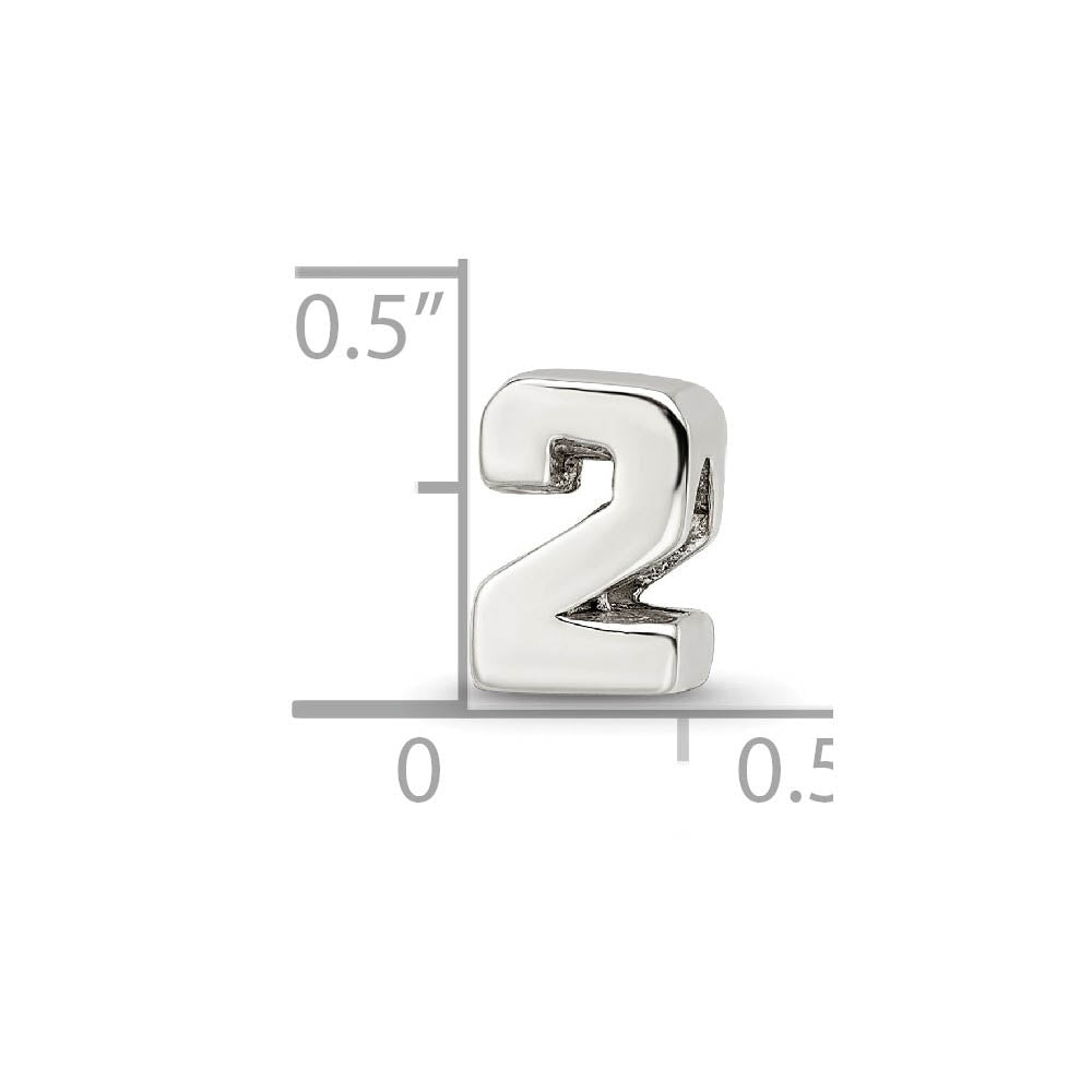 Alternate view of the Sterling Silver Block Style, Number 2 Bead Charm by The Black Bow Jewelry Co.