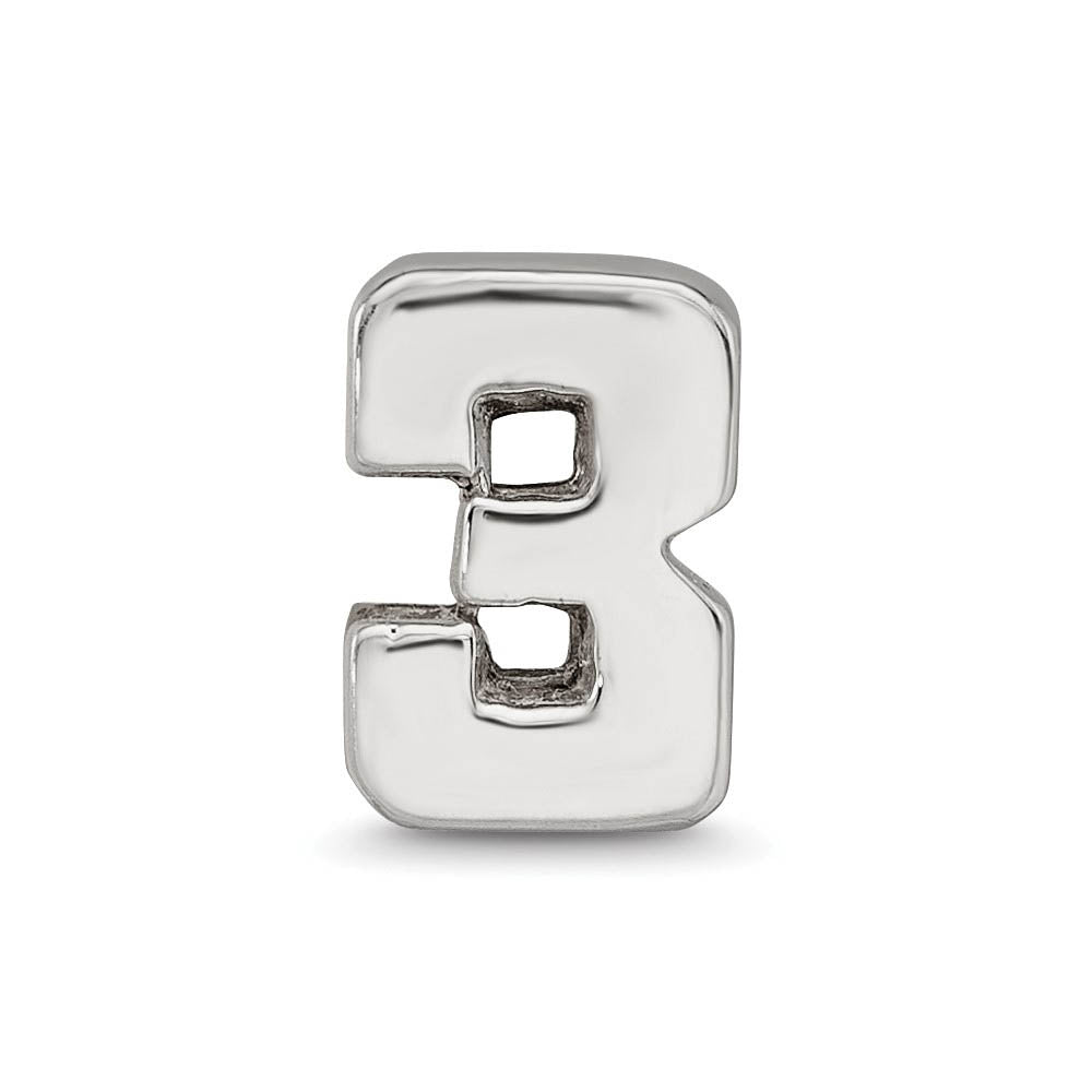 Alternate view of the Sterling Silver Block Style, Number 3 Bead Charm by The Black Bow Jewelry Co.