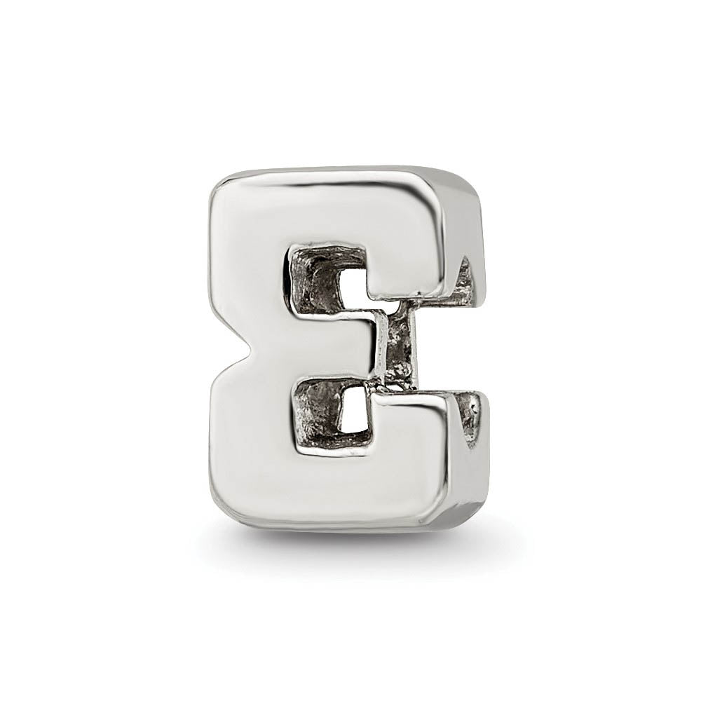 Alternate view of the Sterling Silver Block Style, Number 3 Bead Charm by The Black Bow Jewelry Co.