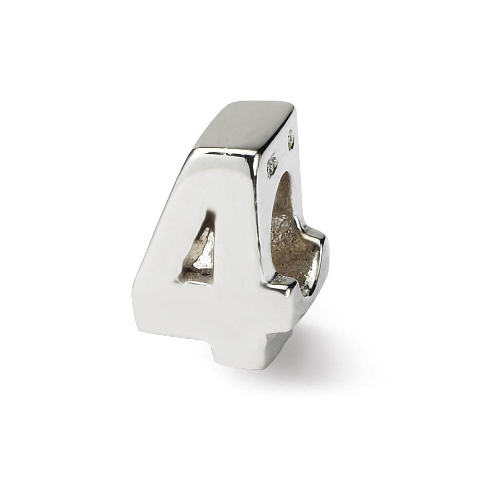 Sterling Silver Block Style, Number 4 Bead Charm, Item B9679 by The Black Bow Jewelry Co.