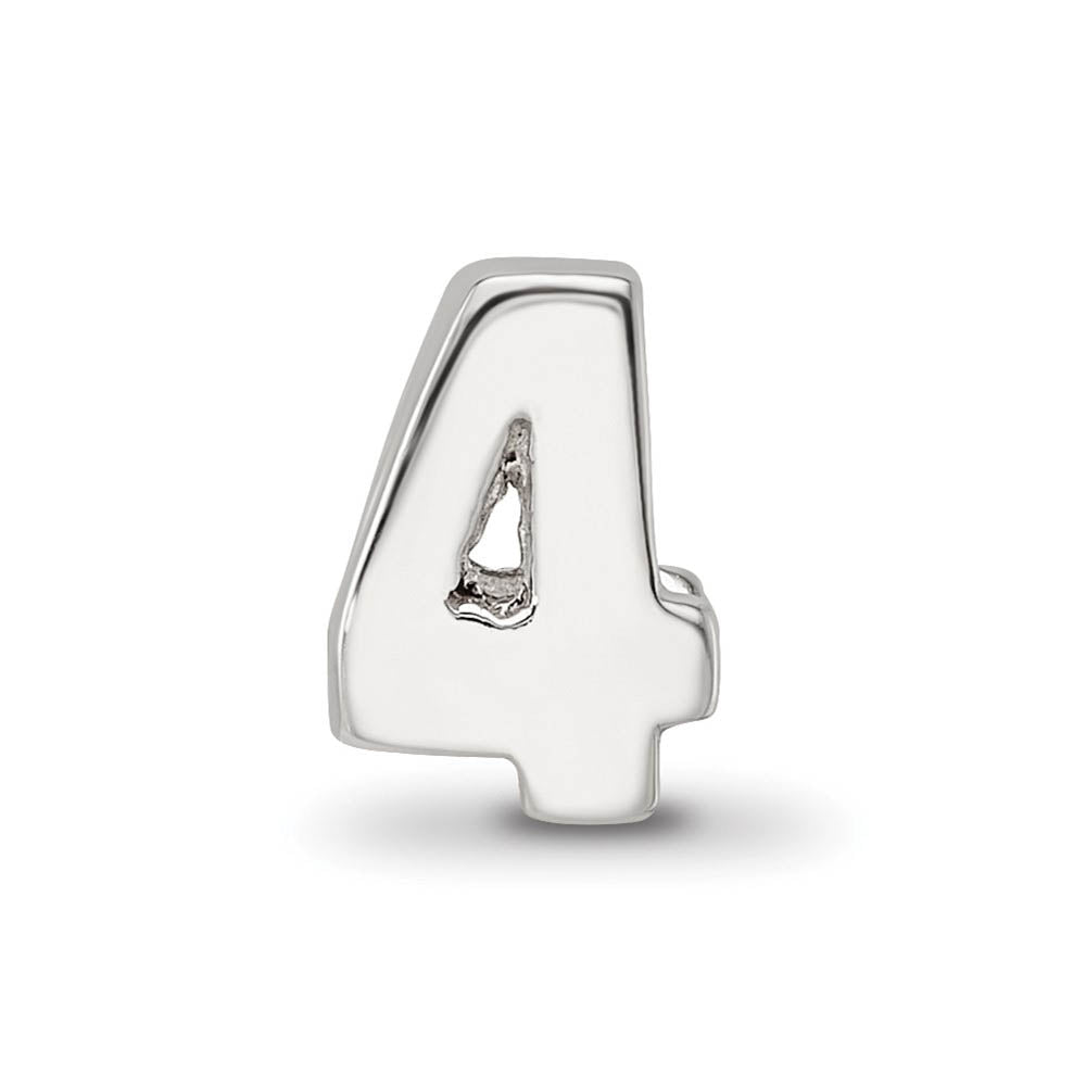 Alternate view of the Sterling Silver Block Style, Number 4 Bead Charm by The Black Bow Jewelry Co.