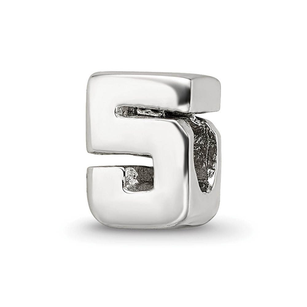 Sterling Silver Block Style, Number 5 Bead Charm, Item B9680 by The Black Bow Jewelry Co.