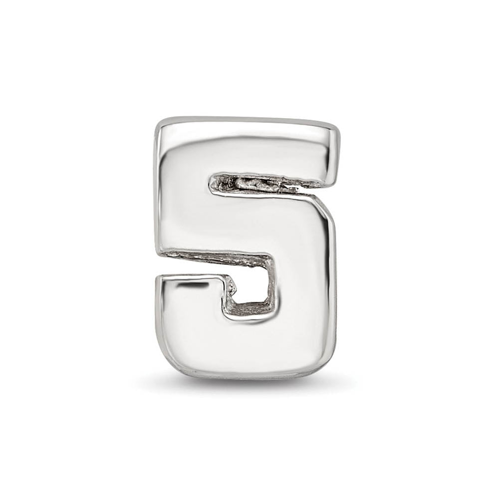Alternate view of the Sterling Silver Block Style, Number 5 Bead Charm by The Black Bow Jewelry Co.