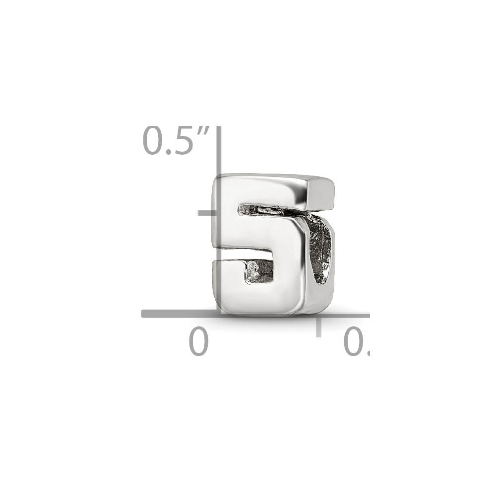 Alternate view of the Sterling Silver Block Style, Number 5 Bead Charm by The Black Bow Jewelry Co.