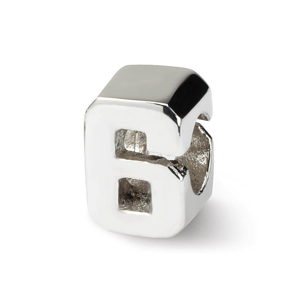 Sterling Silver Block Style, Number 6 Bead Charm, Item B9681 by The Black Bow Jewelry Co.