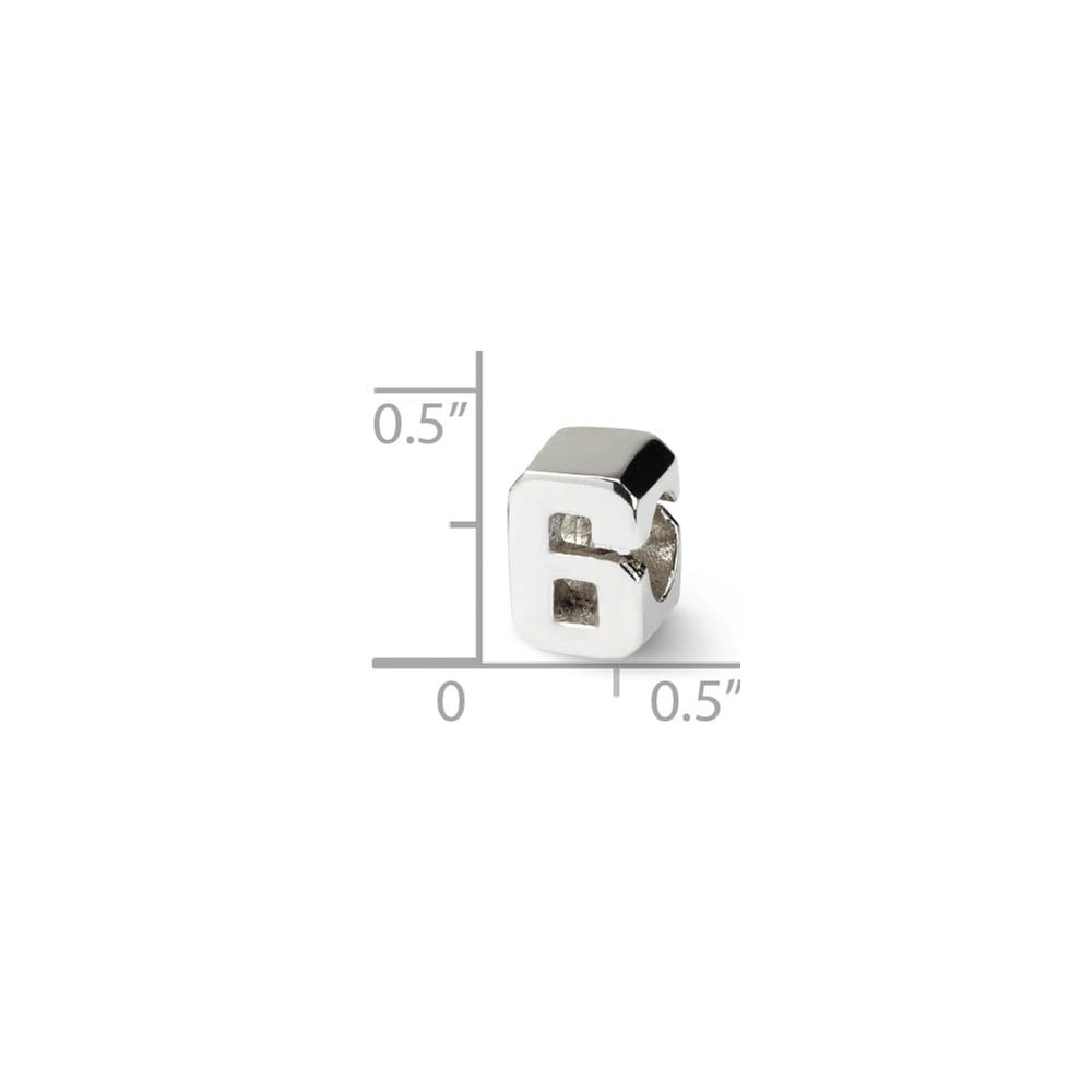 Alternate view of the Sterling Silver Block Style, Number 6 Bead Charm by The Black Bow Jewelry Co.