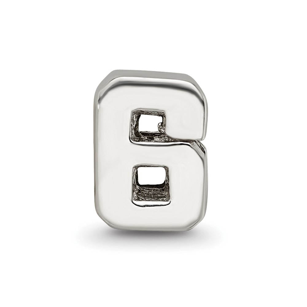 Alternate view of the Sterling Silver Block Style, Number 6 Bead Charm by The Black Bow Jewelry Co.