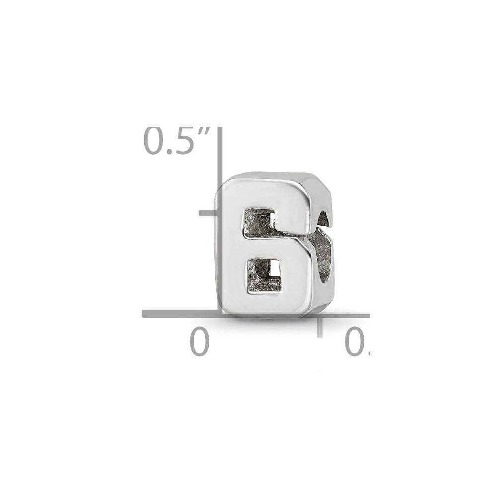 Alternate view of the Sterling Silver Block Style, Number 6 Bead Charm by The Black Bow Jewelry Co.