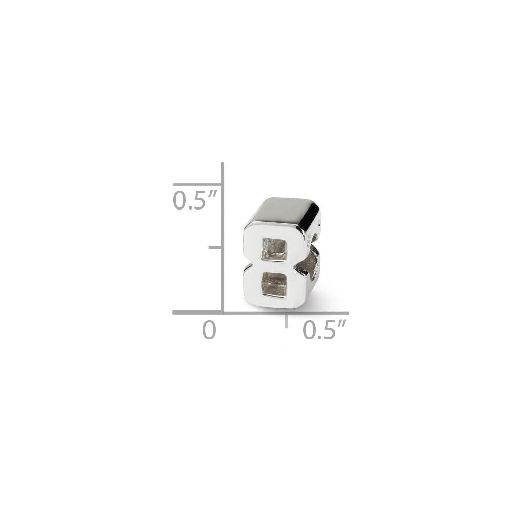 Alternate view of the Sterling Silver Block Style, Number 8 Bead Charm by The Black Bow Jewelry Co.