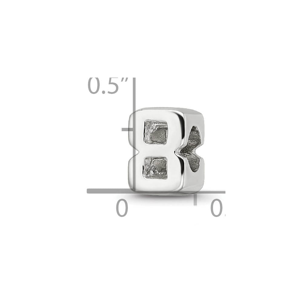 Alternate view of the Sterling Silver Block Style, Number 8 Bead Charm by The Black Bow Jewelry Co.