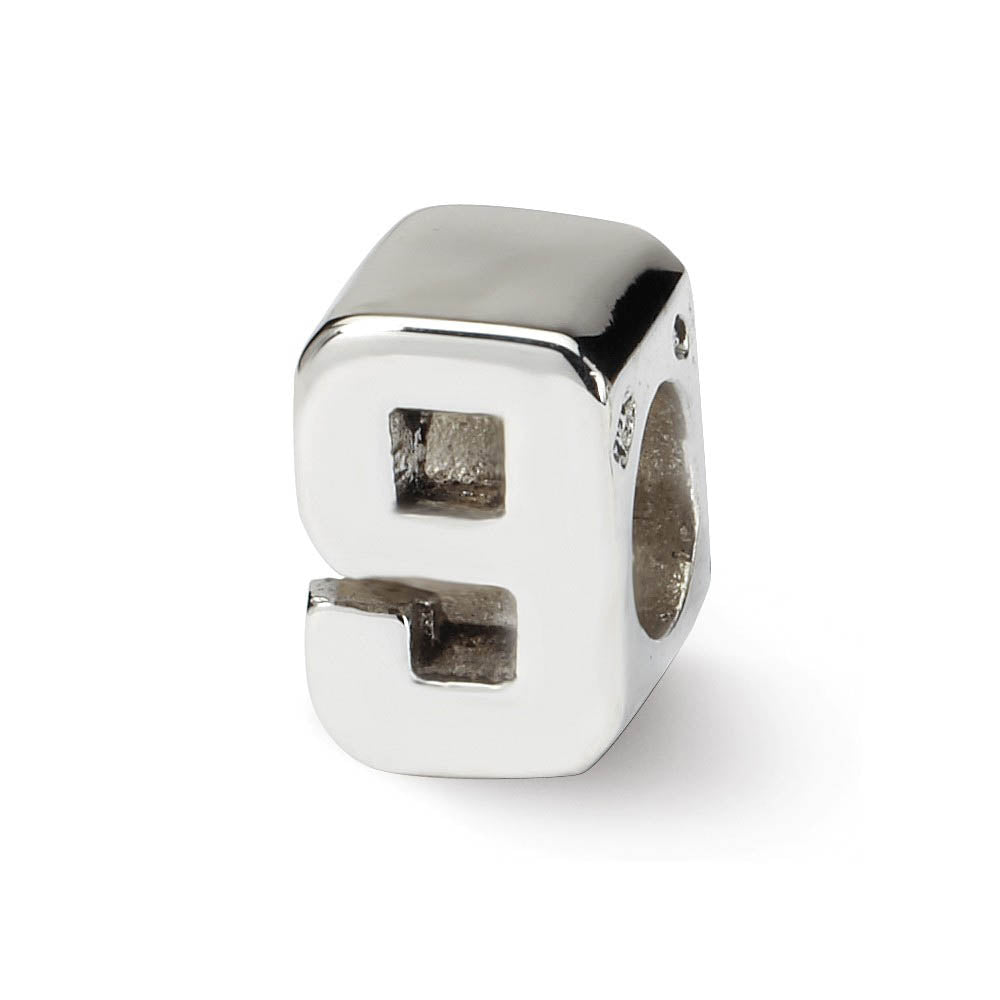 Sterling Silver Block Style, Number 9 Bead Charm, Item B9684 by The Black Bow Jewelry Co.