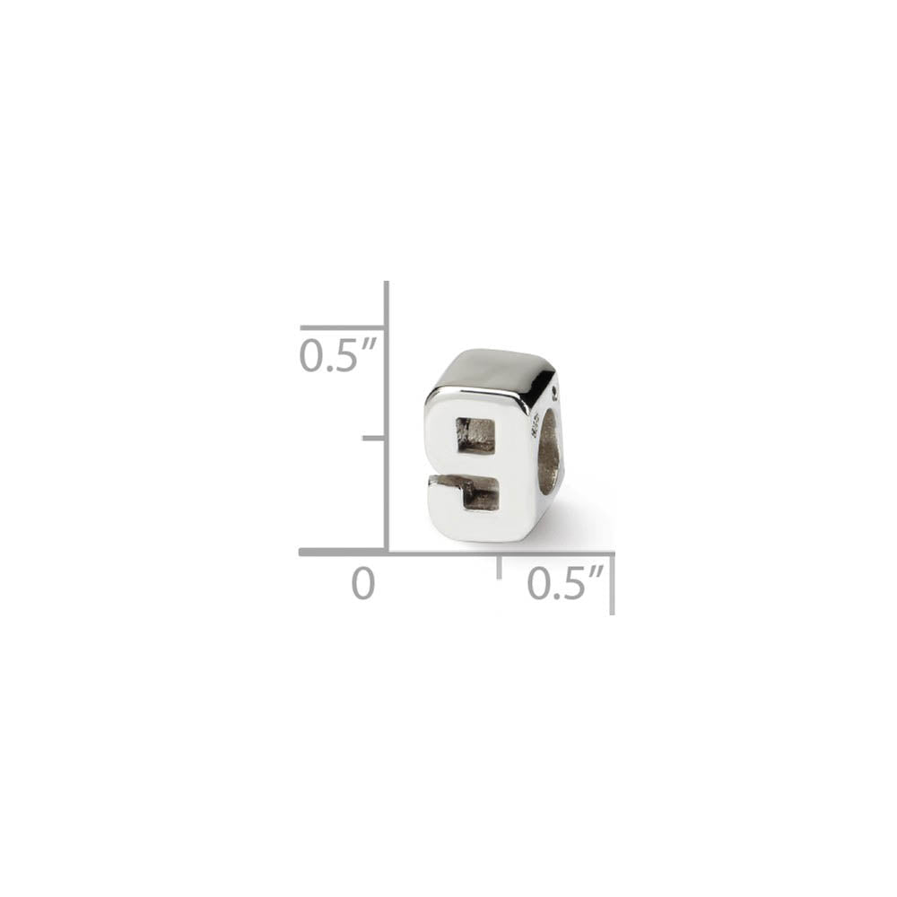 Alternate view of the Sterling Silver Block Style, Number 9 Bead Charm by The Black Bow Jewelry Co.