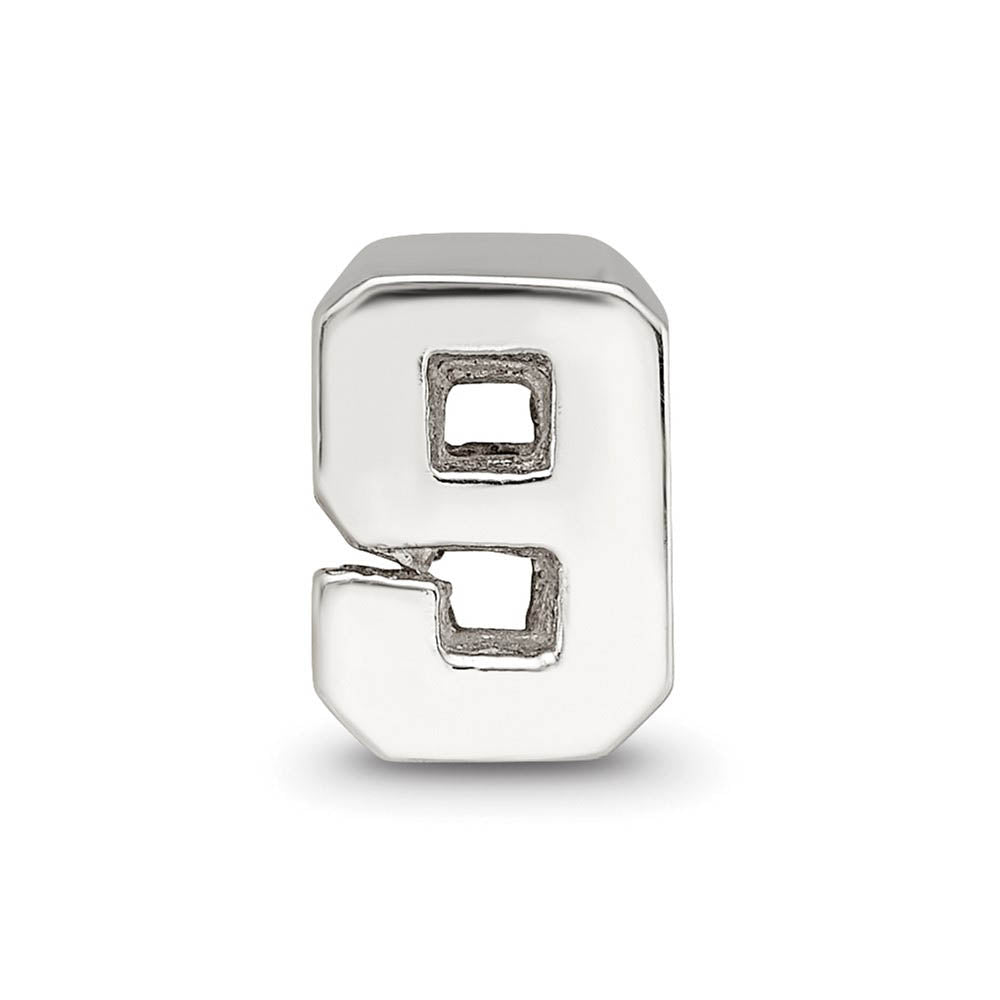 Alternate view of the Sterling Silver Block Style, Number 9 Bead Charm by The Black Bow Jewelry Co.
