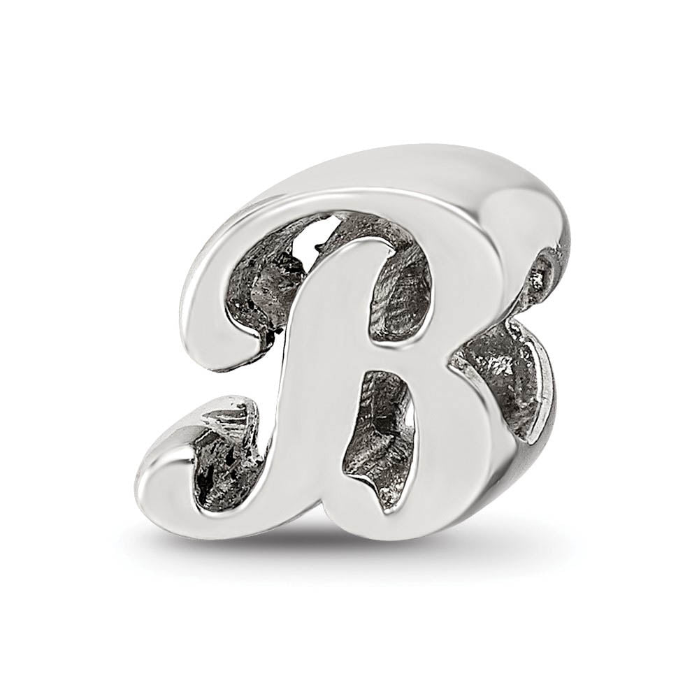 Sterling Silver Script Style, Letter B Bead Charm, Item B9686 by The Black Bow Jewelry Co.