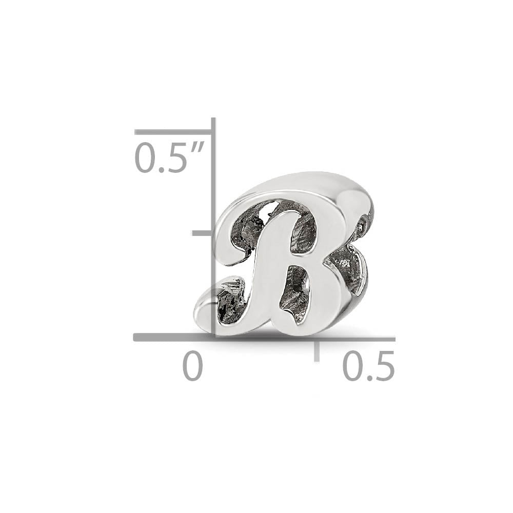 Alternate view of the Sterling Silver Script Style, Letter B Bead Charm by The Black Bow Jewelry Co.