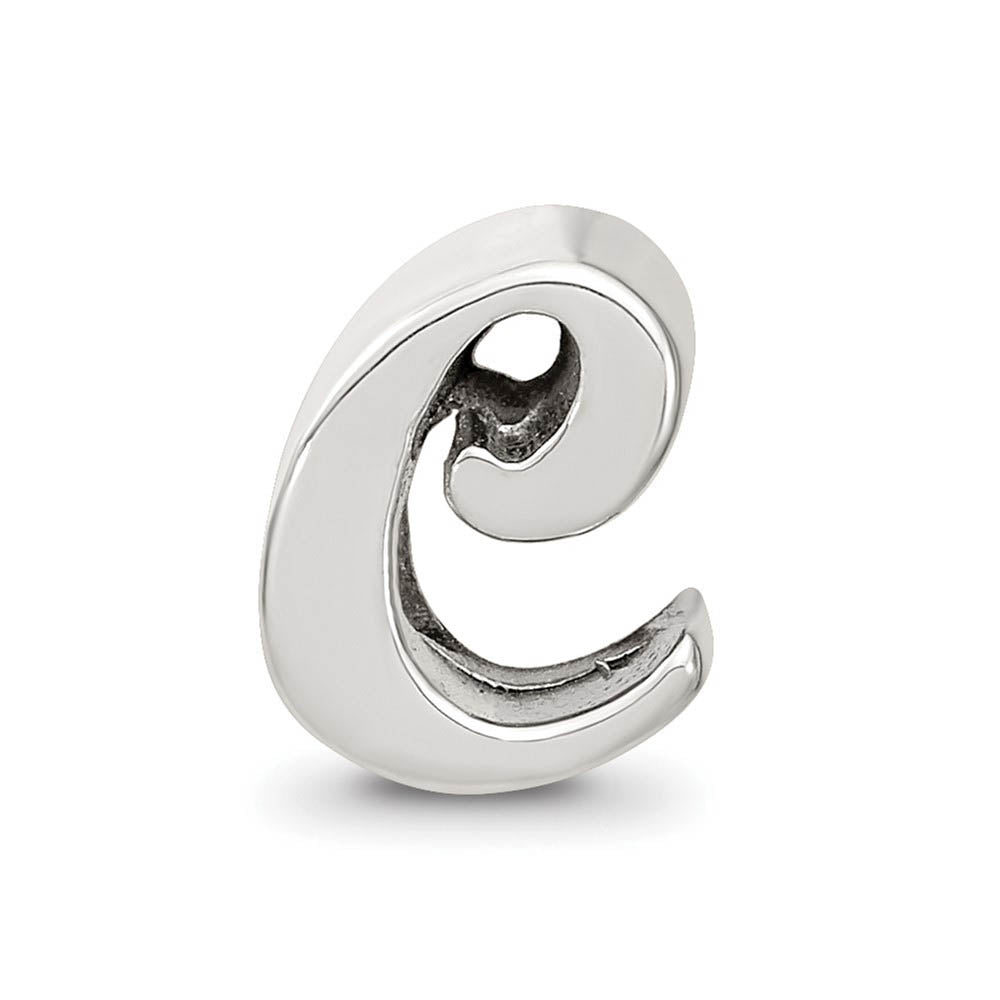 Alternate view of the Sterling Silver Script Style, Letter C Bead Charm by The Black Bow Jewelry Co.