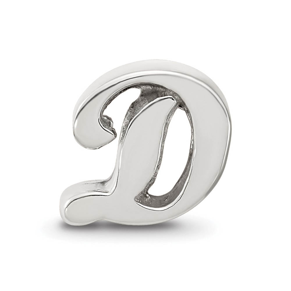 Alternate view of the Sterling Silver Script Style, Letter D Bead Charm by The Black Bow Jewelry Co.
