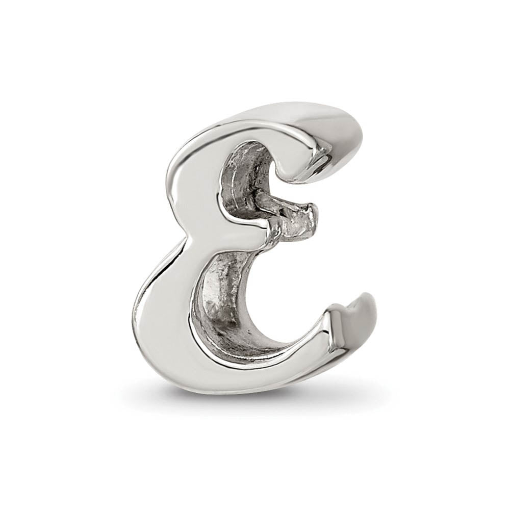 Sterling Silver Script Style, Letter E Bead Charm, Item B9689 by The Black Bow Jewelry Co.