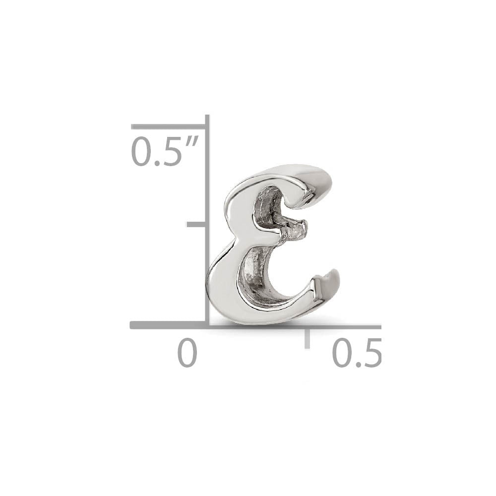 Alternate view of the Sterling Silver Script Style, Letter E Bead Charm by The Black Bow Jewelry Co.
