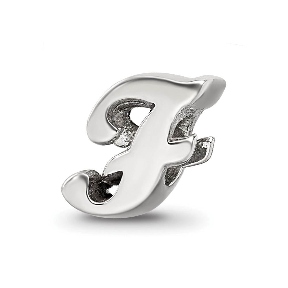 Sterling Silver Script Style, Letter F Bead Charm, Item B9690 by The Black Bow Jewelry Co.