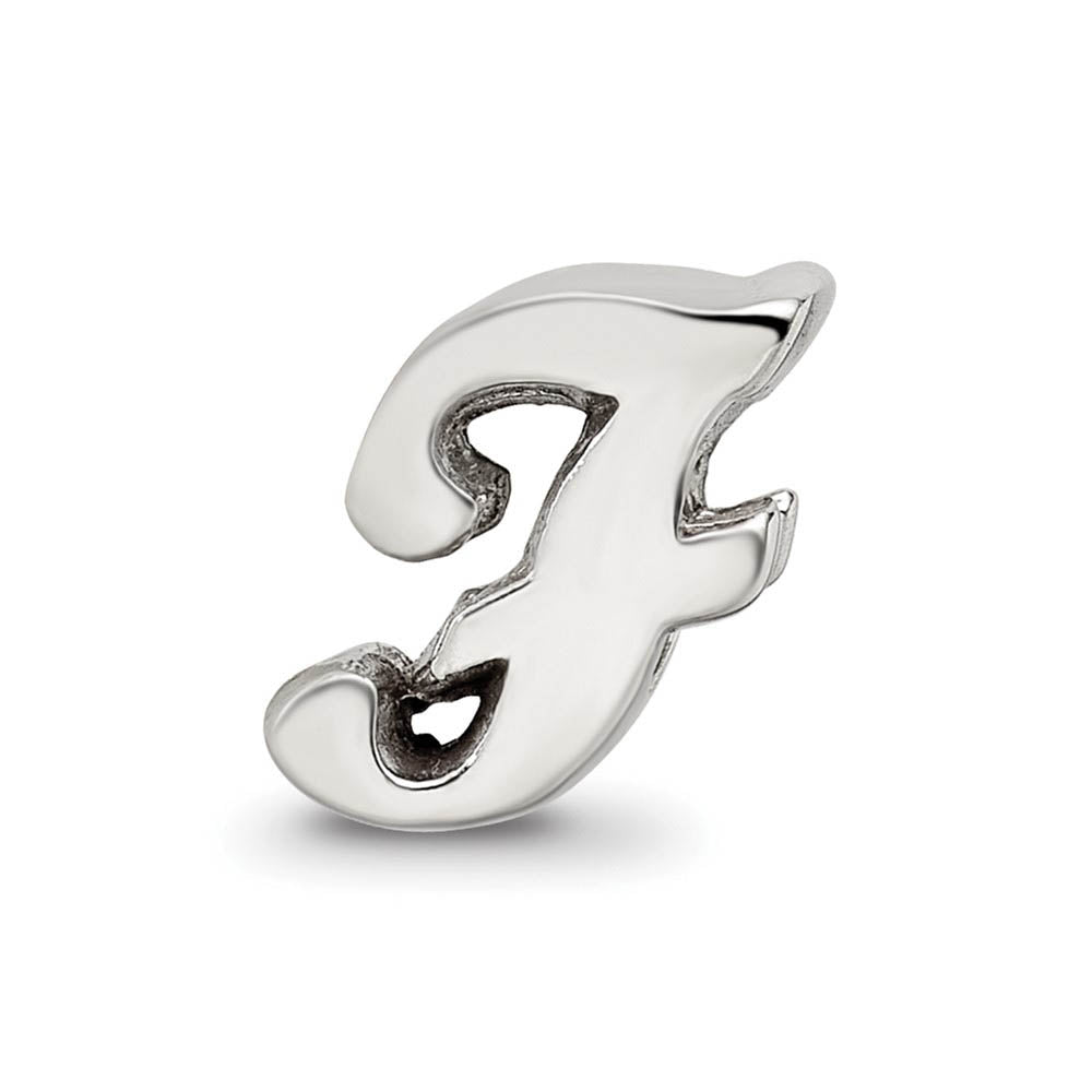 Alternate view of the Sterling Silver Script Style, Letter F Bead Charm by The Black Bow Jewelry Co.