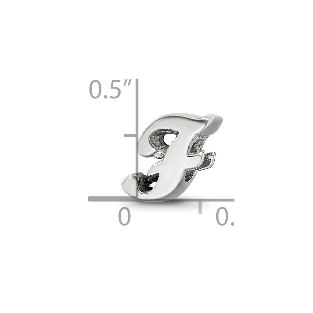 Alternate view of the Sterling Silver Script Style, Letter F Bead Charm by The Black Bow Jewelry Co.