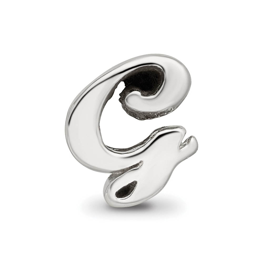 Alternate view of the Sterling Silver Script Style, Letter G Bead Charm by The Black Bow Jewelry Co.